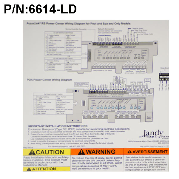 6614LD : Jandy AquaLink RS Sub Sub-Panel Power Center 24 Vac & 12 Breaker  Slots Assembly Kit P/N: 6614-LD  Glenridge Pool Supplies